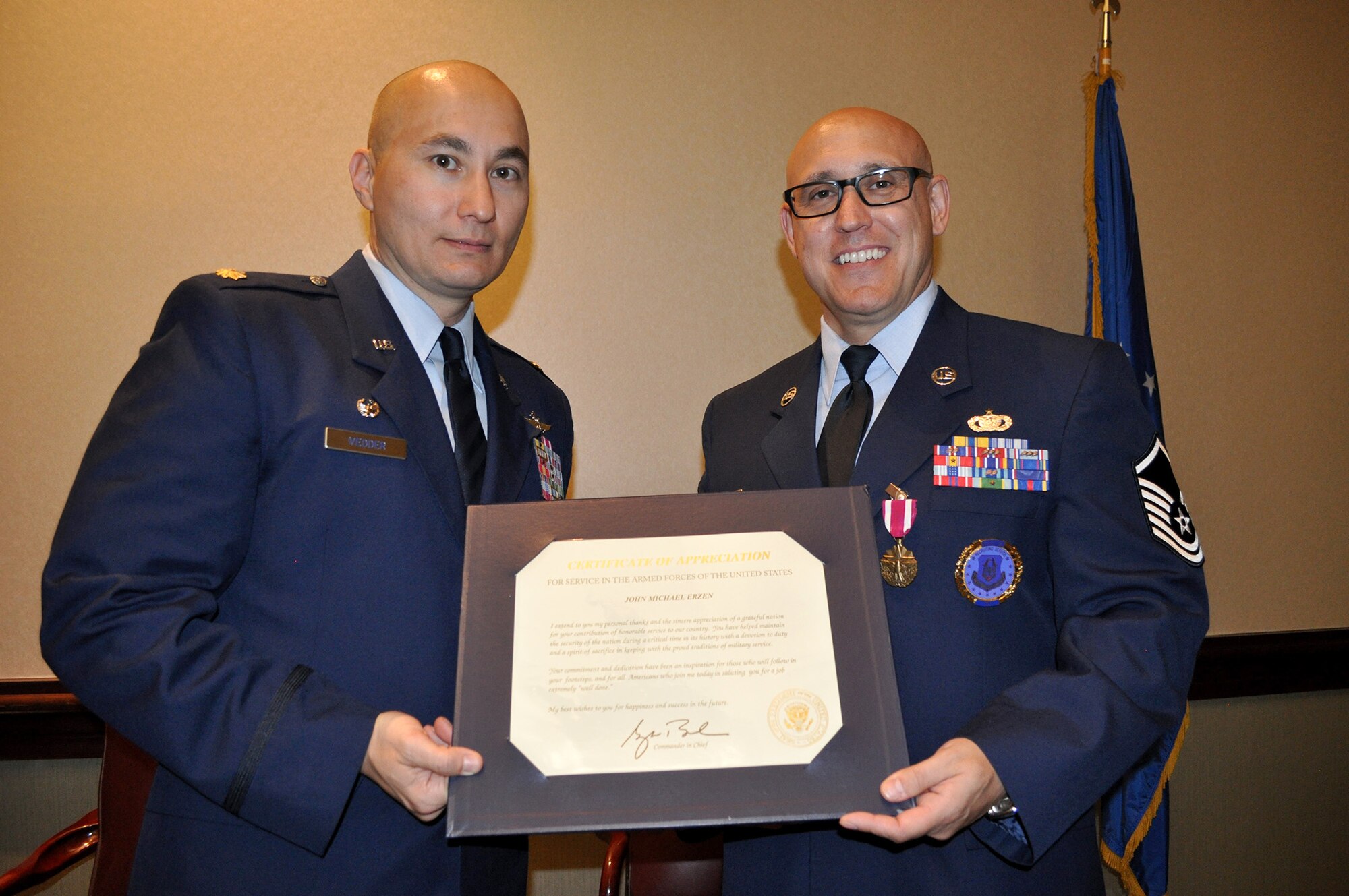 TRAVIS AIR FORCE BASE, Calif. -- June 27, 2015, at Travis Air Force Base, Calif., to Master Sgt. John M. Erzen, retired from the Air Force Reserve.  (U.S. Air Force photos/Ellen Hatfield)