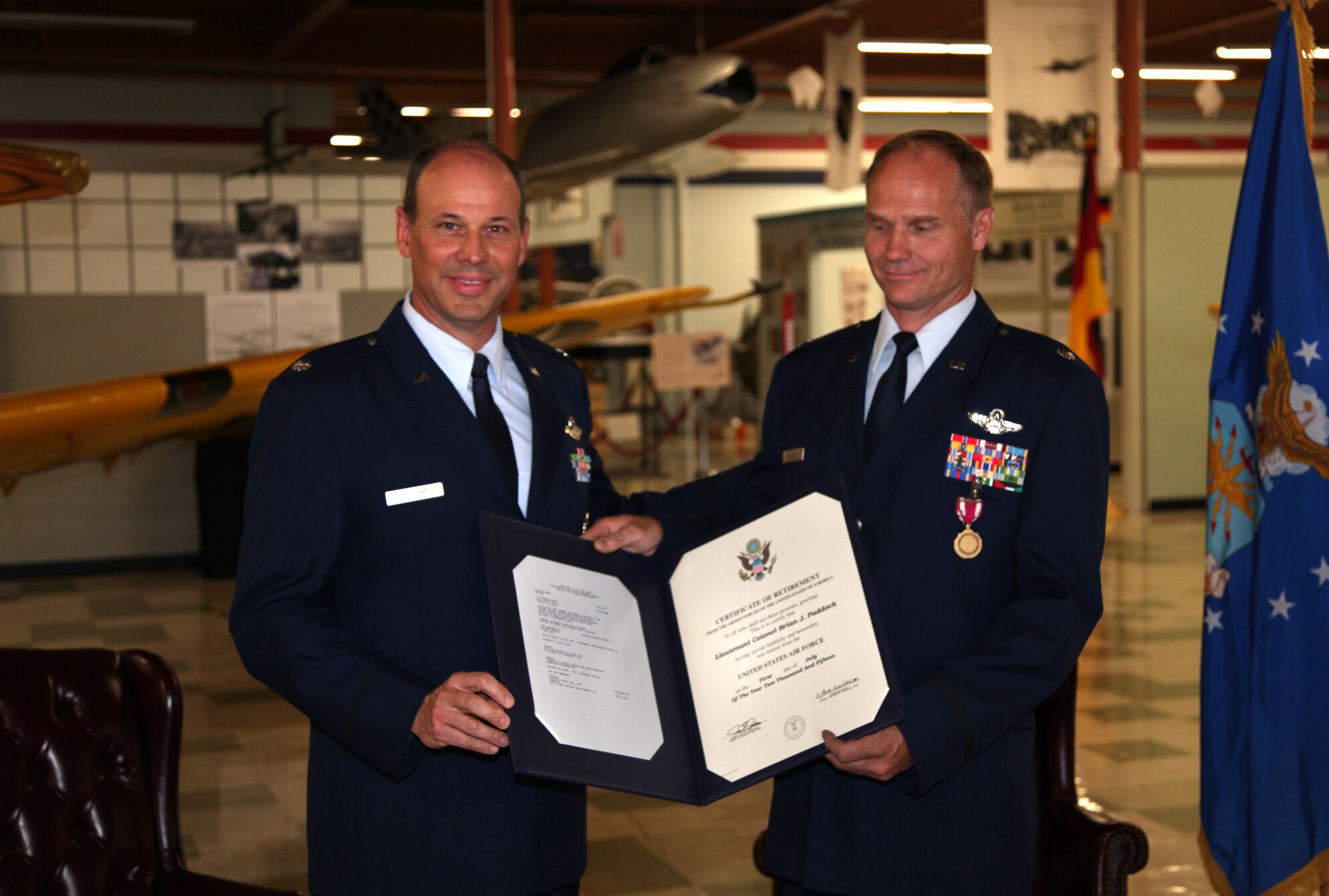 TRAVIS AIR FORCE BASE, Calif. -- Lt. Col. Brian Paddock's retirement ceremony June 20, 2015 at the Heritage Center, Travis Air Force Base, Calif. (U.S. Air Force photo/Lt. Col. Robert Couse-Baker/Released)
