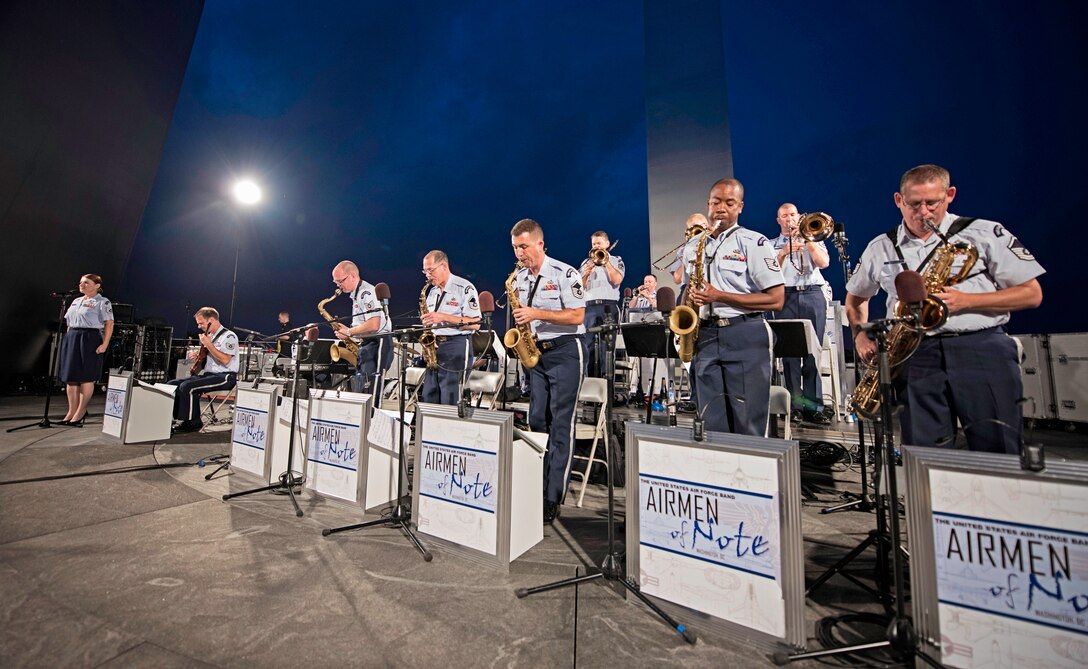 The Airmen of Note performs on the Fourth of July at the Air Force Memorial in Arlington, VA in celebration of Independence Day. (U.S. Air Force Photo by A1C Philip Bryant/released)
