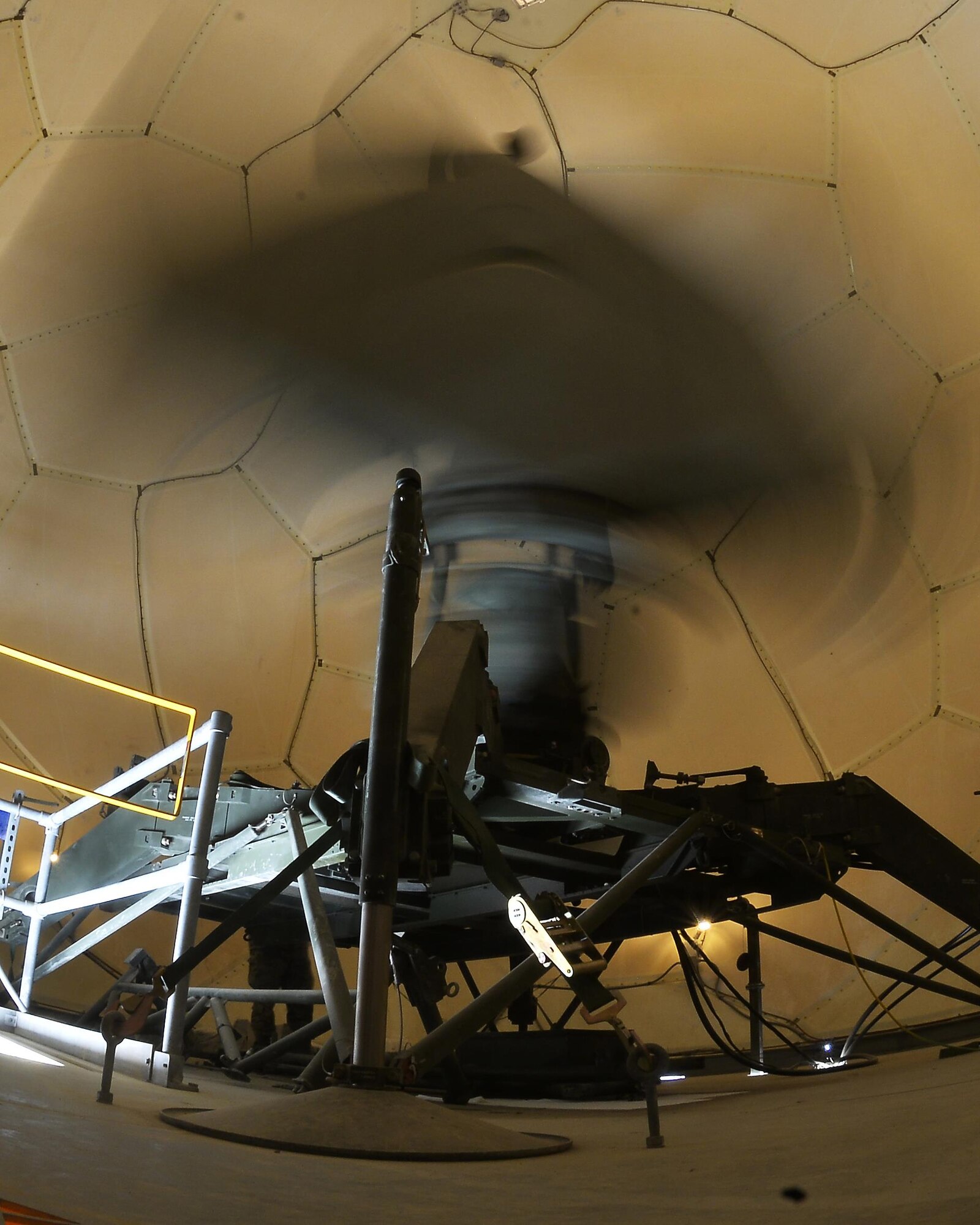 The TPS-75 radar antenna sends and receives signals at an undisclosed location in Southwest Asia June 29, 2015. The TPS-75 radar is a 3-dimensional, tactical radar designed to conduct long-range search, identify friend-or-foe, and altitude-finding operations simultaneously. (U.S. Air Force photo/Tech. Sgt. Christopher Boitz)