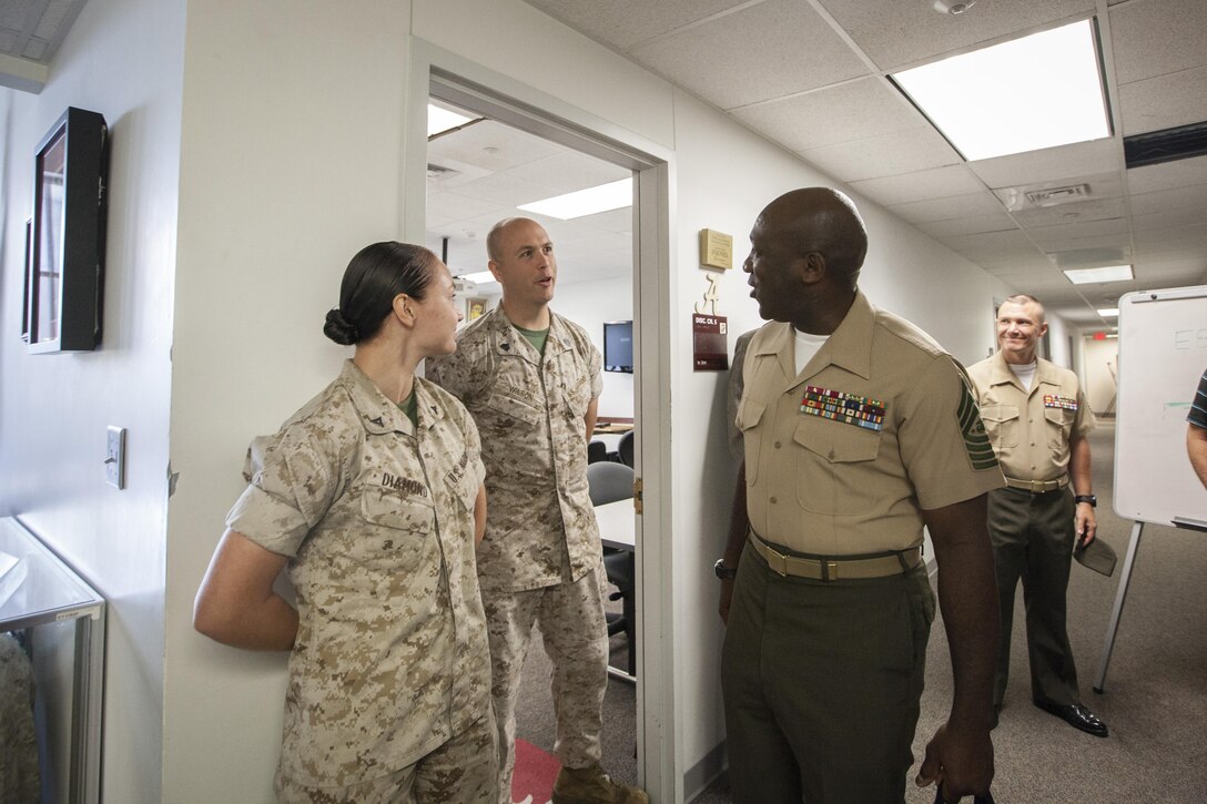 The Sergeant Major of the Marine Corps, Ronald L. Green, speaks to U.S. Marines assigned to the Staff Noncommissioned Officer Academy, Marine Corps Base Quantico, Va., July 8, 2015. (U.S. Marine Corps photo by Sgt. Melissa Marnell/Released)  