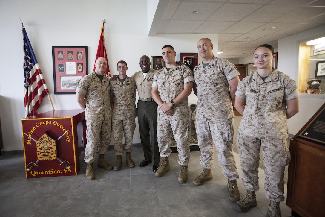 The Sergeant Major of the Marine Corps, Ronald L. Green, visits U.S. Marines assigned to the Staff Noncommissioned Officer Academy, Marine Corps Base Quantico, Va., July 8, 2015. (U.S. Marine Corps photo by Sgt. Melissa Marnell/Released)  
