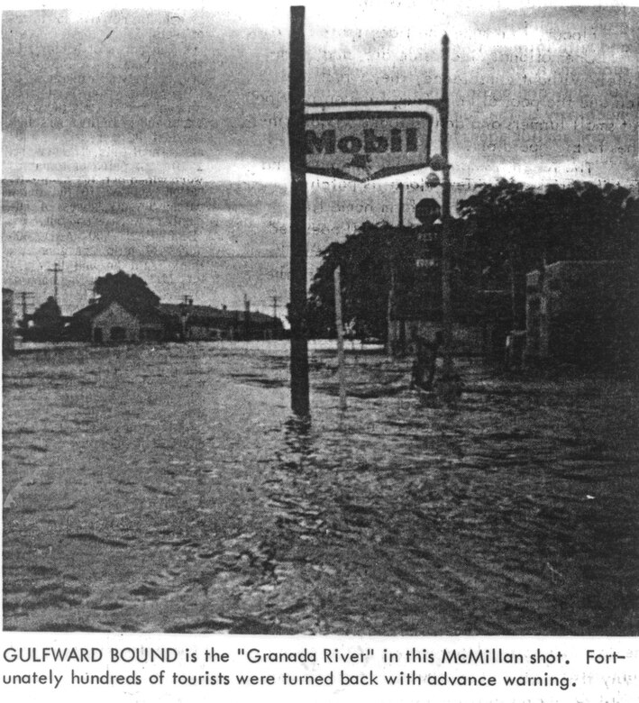 Gulfward Bound is the "Granada River" in this shot. Fortunately hundreds of tourists were turned back with advance warning.  Special thanks to John Martin Reservoir staff who scanned this historic photo.