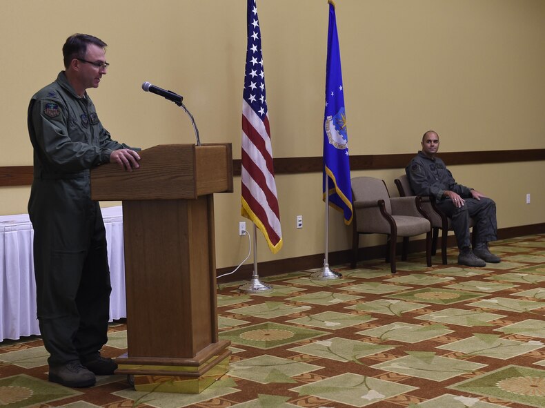 Col. Stewart Hammons, 1st Special Operations Group commander, speaks during the 1st SOG Detachment 2 activation ceremony at Hurlburt Field, Fla., July 10, 2015. DET 2 was activated to operationally test the AC-130J Ghostrider gunship, train aircrews, as well as develop new tactics, techniques and procedures for the aircraft. (U.S. Air Force photos by Airman Kai White/Released)