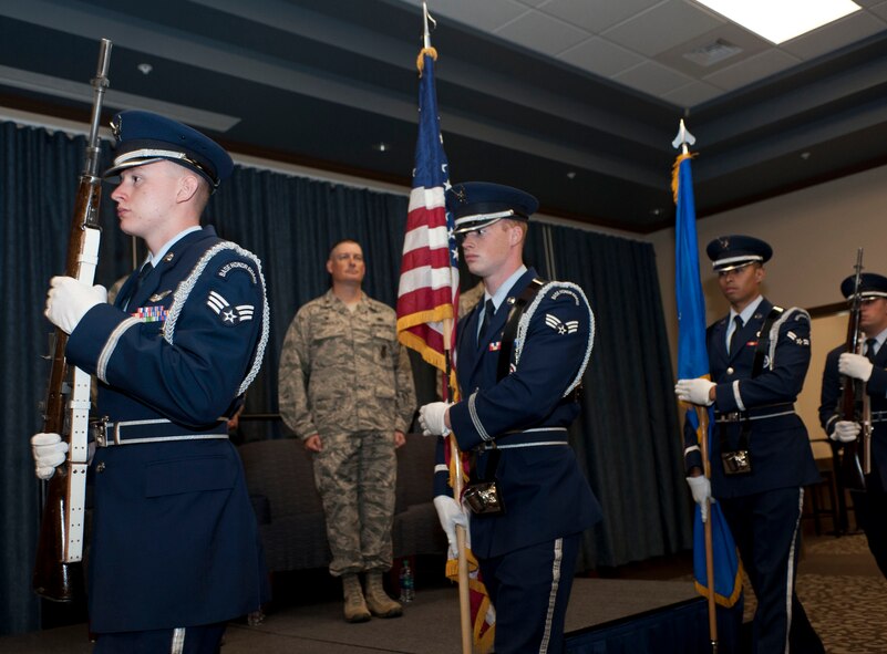The Fairchild Honor Guard presents the colors during the 92nd Security Forces Squadron change of command ceremony July 10, 2015, at Fairchild Air Force Base, Wash. The Star-Spangled Banner is the national anthem of the United States and has served in this capacity since a congressional resolution on March 3, 1931. Some historians note the song was also used officially by the U.S. Navy as early as 1889. (U.S. Air Force photo/Airman Sean Campbell)