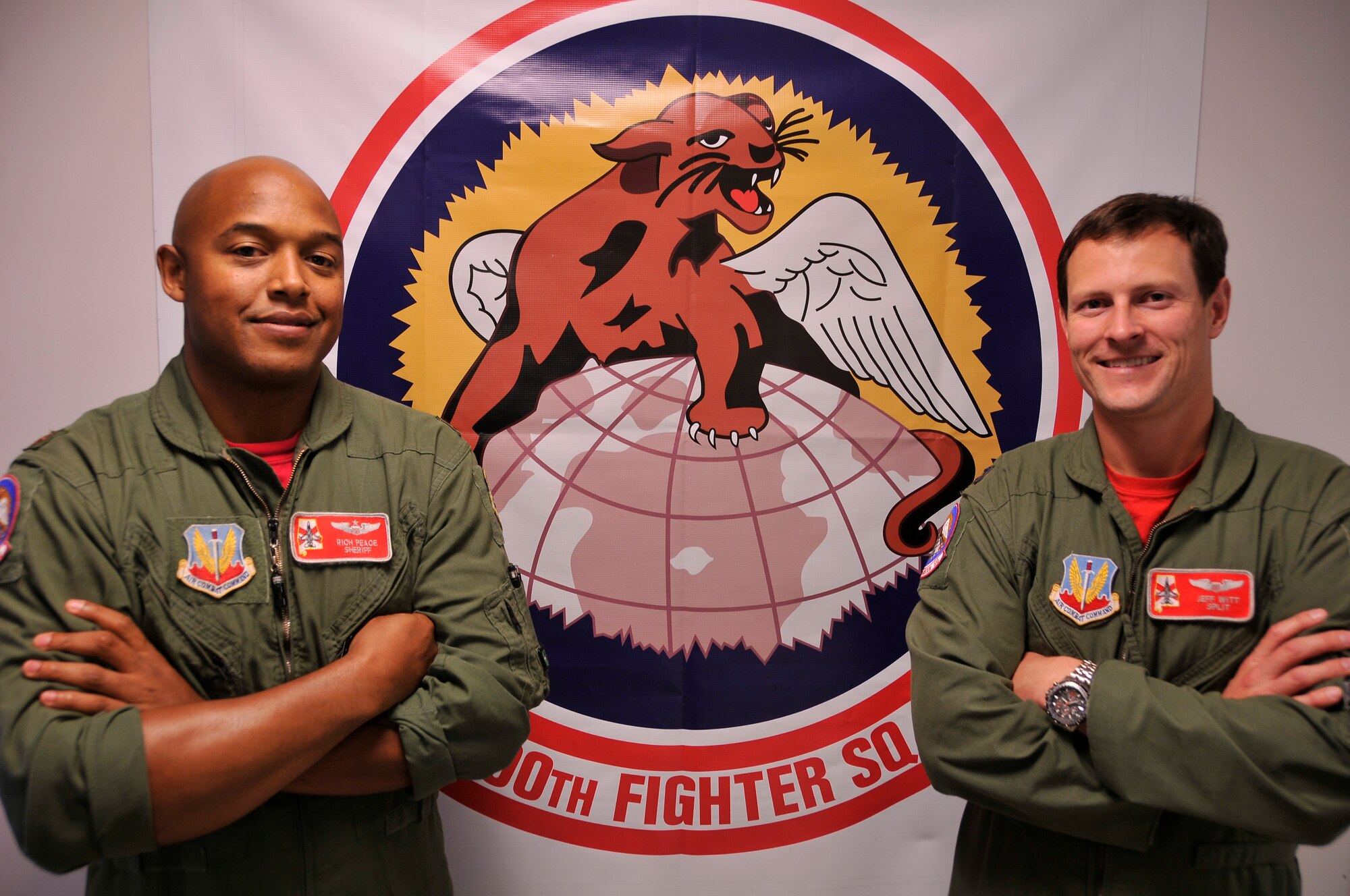 187th Fighter Wing pilots Maj. Richard Peace and Capt. Jeffrey Witt were awarded the Air Combat Command Outstanding Aircrew Award while deployed to Bagram, Afghanistan in 2014.(U.S. Air Force photo by Tech. Sgt. Matthew Garrett\ Released)