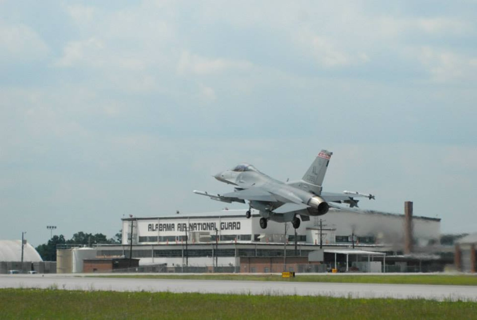 An F-16 Fighting Falcon takes off from the Montgomery Regional Air National Guard Base for air combat training. The new Red Tail Military Operating Area doubles the size of the available training airspace for military use. (U.S. Air Force photo by Tech. Sgt. Matthew Garrett\ Released)