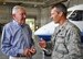 Col. Robert Bruckner, the 919th Special Operations Wing vice commander, talks with retired Brig. Gen. Don Haugen at Duke Field, Fla. July 7.  Haugen, the wing’s first commander in 1971, was one of several past Duke Field commanders invited to tour the base and receive briefings on the unit’s evolving special operations mission. (U.S. Air Force photo/Dan Neely)