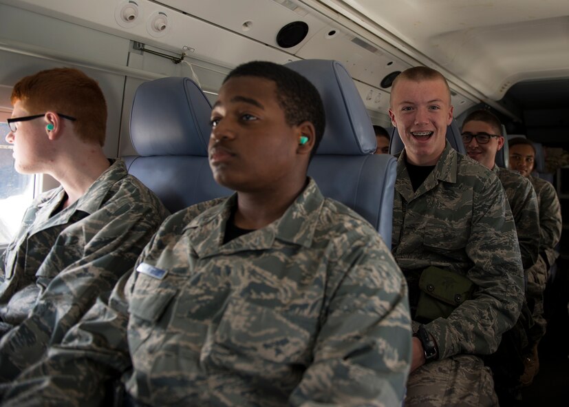 Junior cadets fly in a C-145 during the ROTC Summer Leadership School July 7 at Duke Field, Fla.  50 cadets participated in the voluntary SLS program that teaches high school junior ROTC cadets, leadership, teamwork and self confidence in a highly structured and focused environment.  (Air Force photo/Tech. Sgt. Jasmin Taylor)