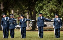 Members of the Eglin Air Force Base Honor Guard rifle team find their spacing during the unit’s recent graduation ceremony. Approximately 12 new Airmen graduated from the 80-plus-hour course. The graduation performance includes flag detail, rifle volley, pall bearers and bugler for friends, family and unit commanders.  The Eglin Honor Guard provides their services to the base, Duke Field and more than 20 area counties making up approximately 20,000 square miles in the Florida and Alabama region.  (U.S. Air Force photo/Tech. Sgt. Sam King)