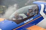 Air Force Lt. Col. John Klatt, the pilot of the Air National Guard's stunt
plane, practices techniques with Air Force Tech. Sgt. John Orrell riding
along in the front seat to gain a firsthand experience of what a stunt flyer
does, May 19, 2011. Klatt flies a Panzl S330 at most of the major air shows
across the United States, sharing the story and spreading the awareness of
the Air National Guard.