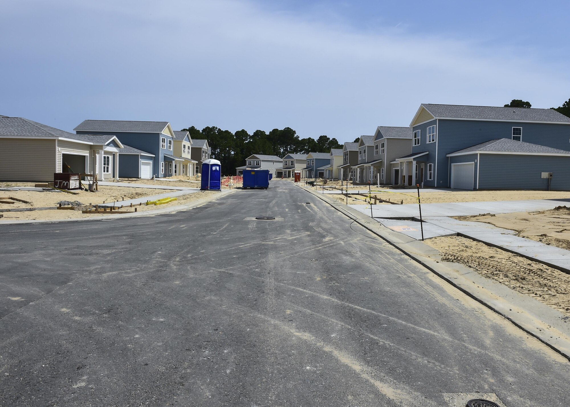 Every lot of foundation has begun vertical construction in Osprey Landing located on the Sound Side and the extension of Pine Shadows at Hurlburt Field, Fla., July, 8, 2015. The construction project for the two new sections of base housing is estimated to be complete at the end of 2015. (U.S. Air Force photo/Senior Airman Jeff Parkinson) 