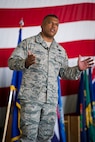 Maj. Gen. Richard Clark, Eighth Air Force commander, speaks to 5th Bomb Wing
Airmen at Dock 1 at Minot Air Force Base, N.D., July 13, 2015. According to
the official Air Force webpage, Eighth Air Force, or "The Mighty Eighth",
serves as the air component headquarters to U.S. Strategic Command for
strategic deterrence and global strike.  (U.S. Air Force photo/Airman 1st
Class Justin T. Armstrong)
