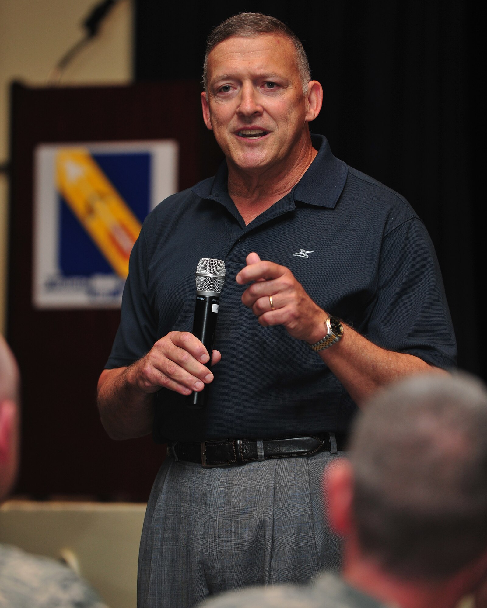 Retired Gen. Gary North delivers a speech during a Leadership Lecture Series event, July 9, 2015, at Seymour Johnson Air Force Base, North Carolina. The LLS program has been active for more than two years, with the first installment dating back to February 2013. (U.S. Air Force photo/Senior Airman John Nieves Camacho)