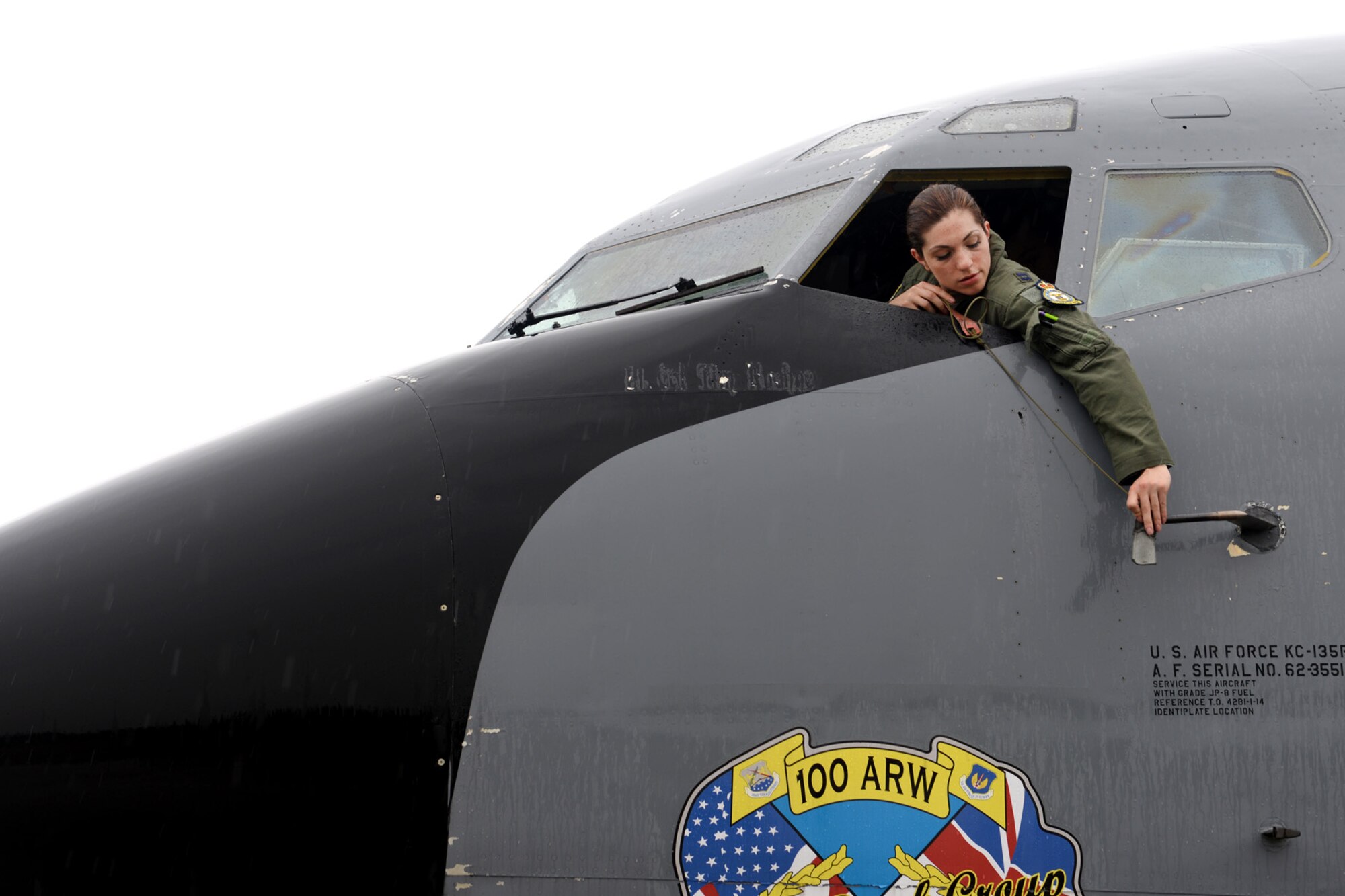 U.S. Air Force Capt. Shannon Murphy, 351st Air Refueling Squadron KC-135 Stratotanker pilot from Ossining, N.Y., performs a post-flight checklist after landing June 24, 2015, during air refueling familiarization training on Kecskemét air base, Hungary. Hungarian, U.S. and Swedish air force personnel met for a two-week familiarization period enabling the Hungarian JAS-39 Gripen pilots to successfully perform air refueling for the first time. (U.S. Air Force photo by Senior Airman Kate Thornton/Released)