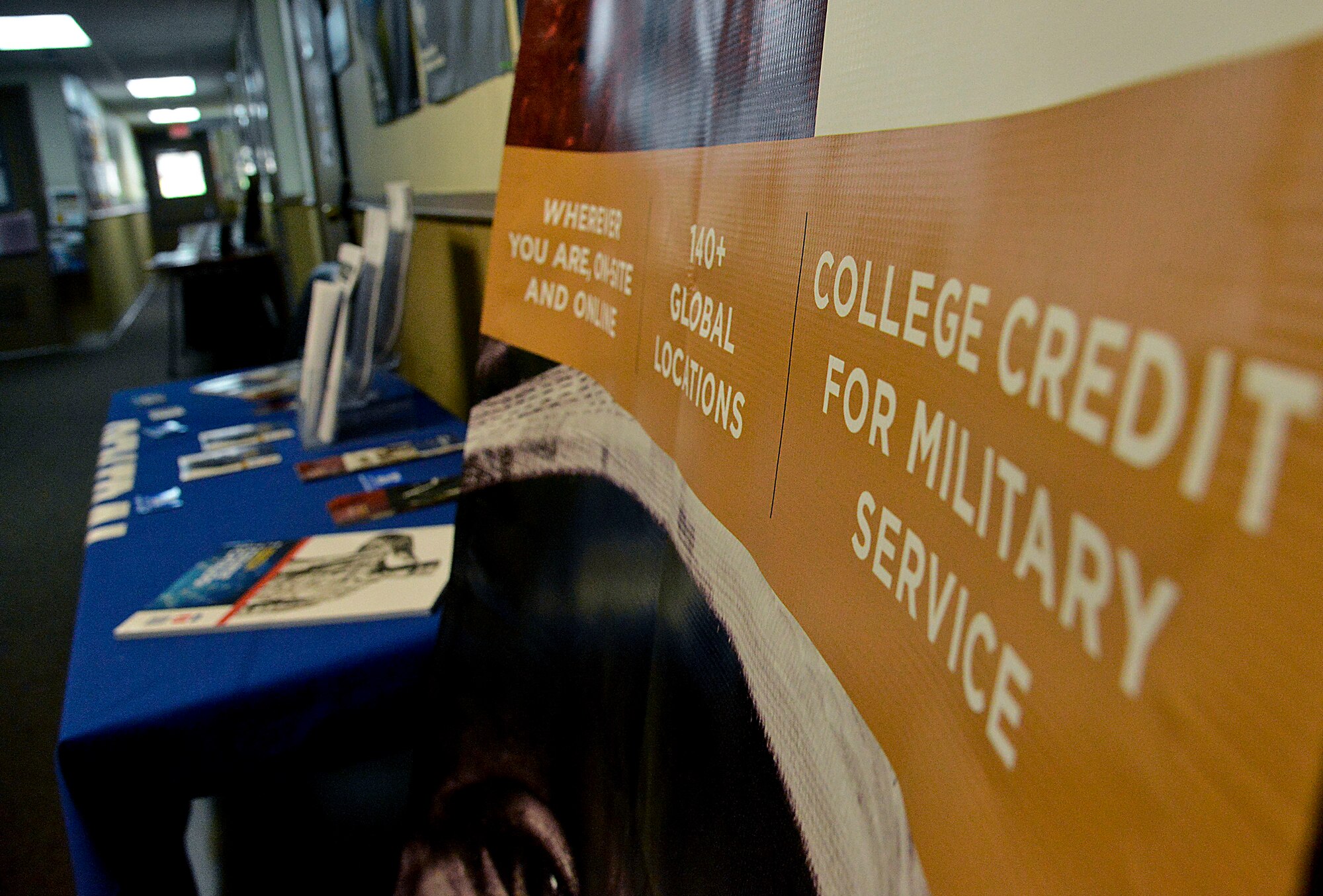 Signs are displayed in the education and services center in bldg. 789 on Osan Air Base, Republic of Korea on July 2, 2015. There are many schools for service members to choose from for higher learning. The education and services center can assist with enrollments, tuition assistance, grants and scholarships, as well as degree plans to help Airmen on their track to higher education. (U.S. Air Force photo/Senior Airman Kristin High)