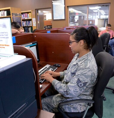Staff Sgt. Angela Gray, 6th Intelligence Squadron imagery missions supervisor, studies for a College Level Examination Program test in the base library on Osan Air Base, Republic of Korea, July 2, 2015. CLEPs and Defense Activity for Non-Traditional Education Support testing assess college-level knowledge in many subject areas and provides a mechanism for earning college credits without having to take college courses. CLEP and DANTES tests can be used to help fast-track degree plans rather than spending weeks in a classroom. (U.S. Air Force photo/Senior Airman Kristin High)
