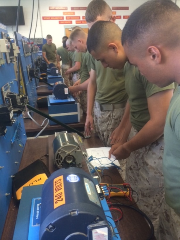Marines from BRACT 2-15 learn about motors.