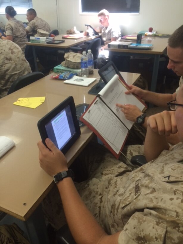 Marines from BRACT 4-15 learn about technical manuals.