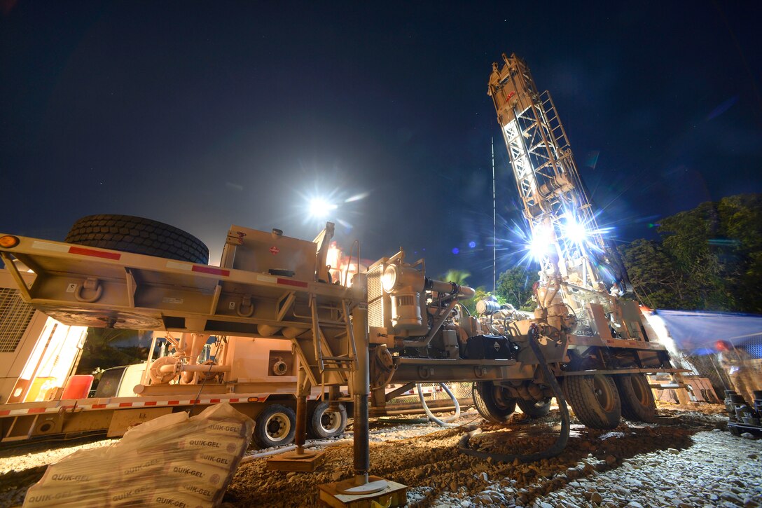 U.S. airmen drill throughout the night at the well site in Aguan, Honduras, July 1, 2015. 