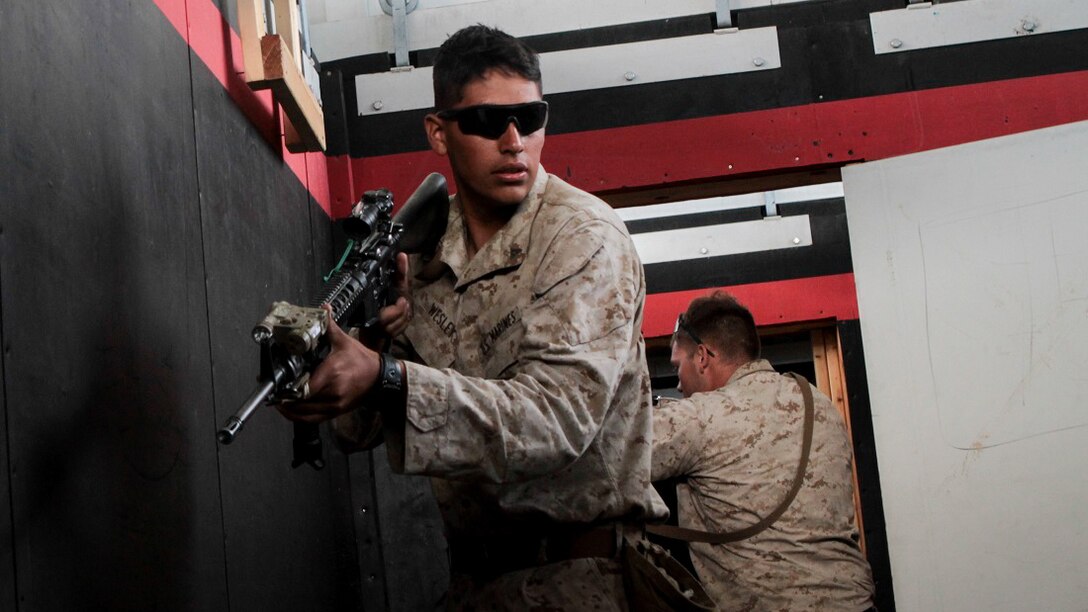 Marines with 2nd Battalion, 1st Marine Division, I Marine Expeditionary Force, practice dry run raids in a simulated combat town during Special Operations Training Group’s Raid Leaders Course at Marine Corps Base Camp Pendleton, Calif., June 10, 2015. The two-week long course focuses on preparing Marines to successfully conduct combat raids. 
