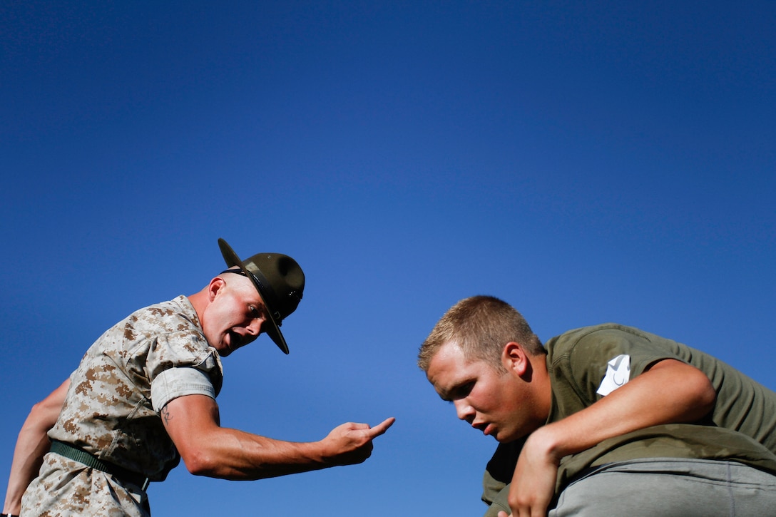 Drill instructors from Marine Corps Recruit Depots San Diego and Parris Island, S.C., and Marines from Marine Corps Recruiting Station Salt Lake City hosted poolees during RS SLC’s annual pool function at Camp Williams, Utah, June 26, 2015. During the event, Utah-based recruiters teamed with drill instructors to physically and mentally prepare enlistees for boot camp. The enlistees, part of the Marine Corps delayed entry program, are waiting to ship to boot camp. (U.S. Marine Corps photos by Sgt. Daniel Wetzel)