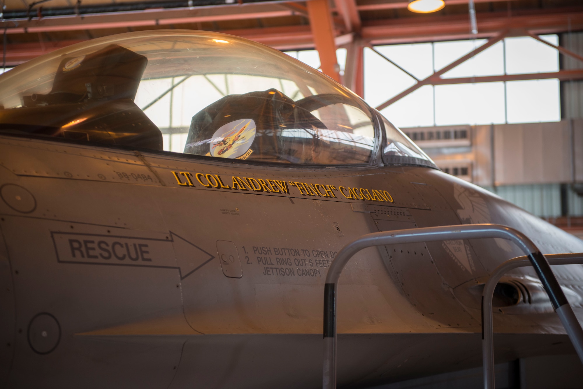 An F-16 Fighting Falcon is displayed with the commander’s name during the 314th Fighter Squadron activation ceremony at Holloman Air Force Base, N.M., on July 14. The 54th Fighter Group, a detachment of the 56th Fighter Wing at Luke Air Force Base, Ariz., activated the 314th Fighter Squadron here. Their mission is to produce the world’s greatest F-16 Fighting Falcon fighter pilots and deploy combat mission-ready Airmen to units worldwide. The 314th FS was first activated July 6, 1942. During that time, the unit deployed to serve with Ninth Air Force in Egypt, where it took part in the Western Desert Campaign of World War II. Today’s 314th FS will train the next generation of F-16 Fighting Falcon pilots over the Holloman and White Sands Missile Range training ranges. (U.S. Air Force photo by Senior Airman Aaron Montoya)