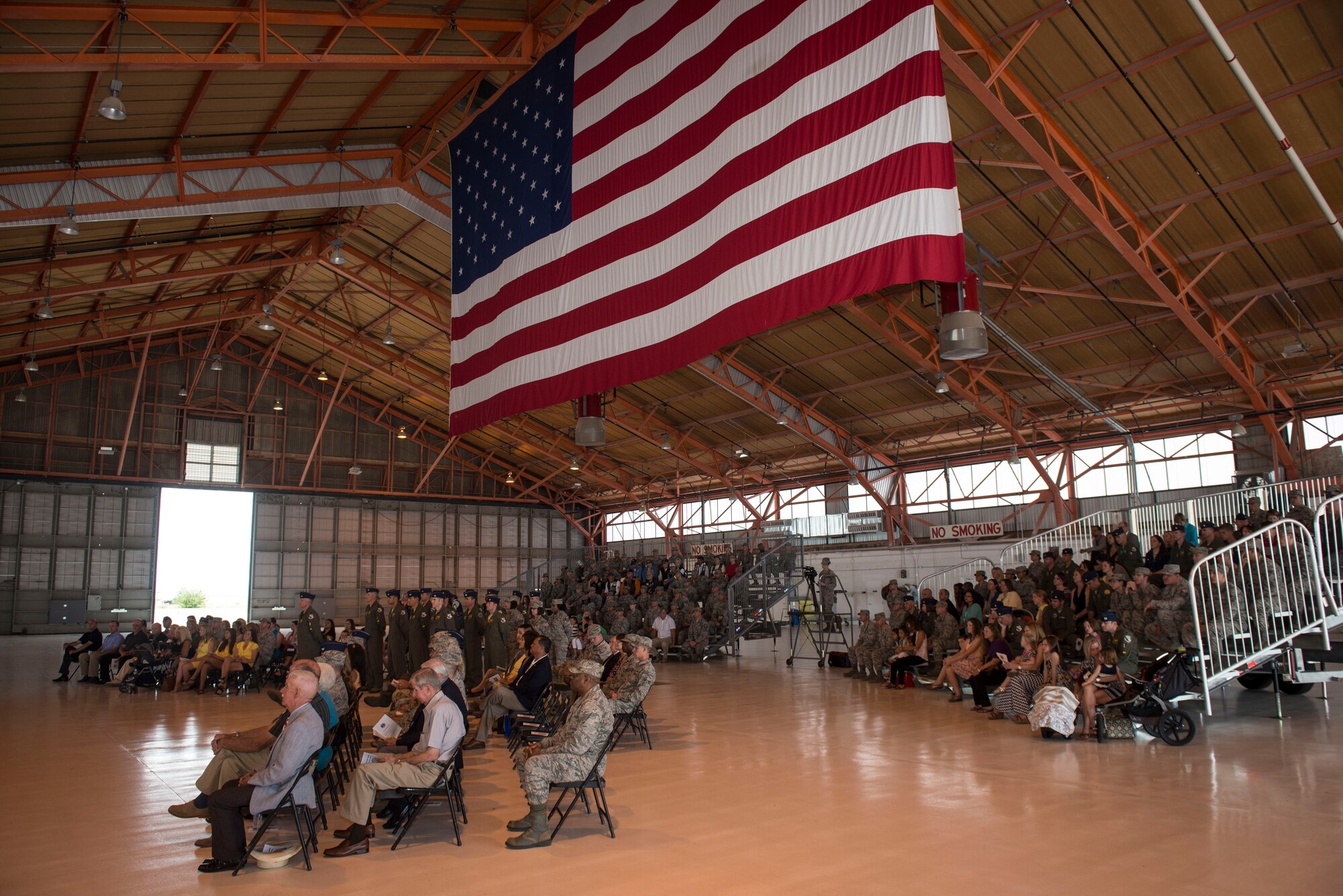 Airmen, family members and distinguished visitors attended the 314th Fighter Squadron activation ceremony at Holloman Air Force Base, N.M., on July 14. The 314th FS was first activated July 6, 1942. During that time, the unit deployed to serve with Ninth Air Force in Egypt, where it took part in the Western Desert Campaign of World War II. Today’s 314th FS will train the next generation of F-16 Fighting Falcon pilots over the Holloman and White Sands Missile Range training ranges. (U.S. Air Force photo by Senior Airman Aaron Montoya)