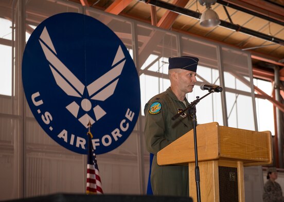 Col. Jeffrey Jenssen, 54th Fighter Group commander, delivers the opening comments before the activation of the 314th Fighter Squadron at Holloman Air Force Base, N.M., on July 14. Lt. Col. Andrew Caggiano, now the 314th FS commander, will lead a squadron of over 30 members in their goal of creating the world’s greatest F-16 Fighting Falcon fighter pilots. (U.S. Air Force photo by Senior Airman Aaron Montoya)