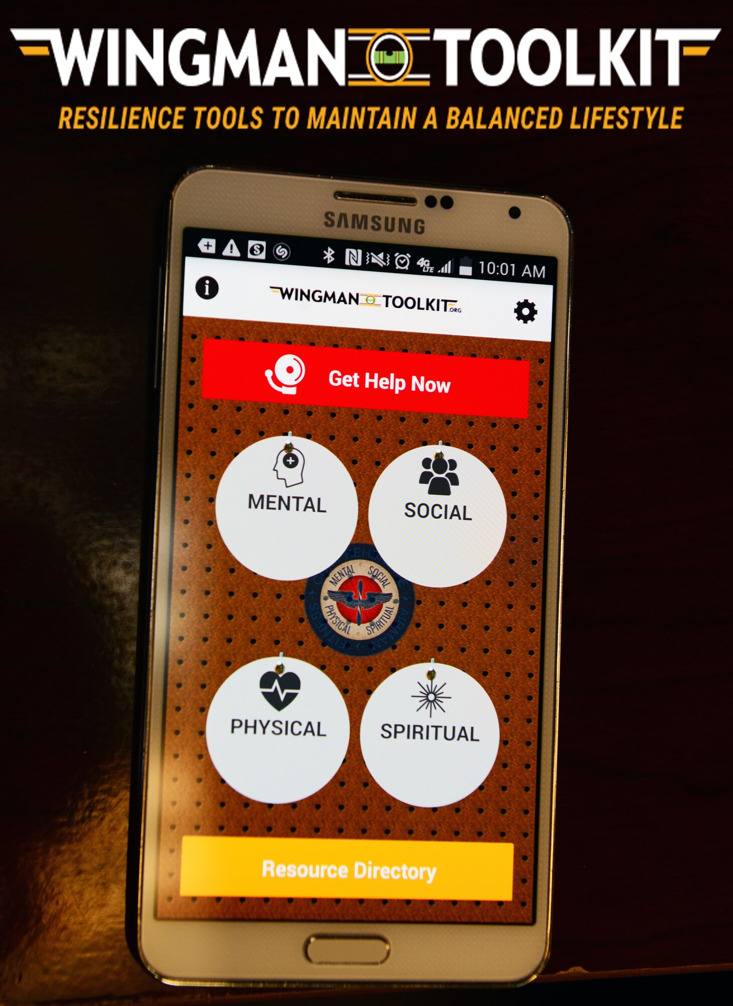 The Wingman Toolkit, an outreach and communication tool designed to ensure Airmen have quick and easy access to the latest Comprehensive Airman Fitness programs and resources, now has a cell phone app which can be downloaded. (U.S. Air Force graphic)
