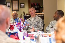 U.S. Air Force Chief Master Sgt. Steve McDonald, Air Combat Command command chief, speaks with Moody’s chiefs during the Enlisted Evaluation System roadshow visit July 13, 2015, at Moody Air Force Base, Ga. McDonald spoke about the importance of the changes made to the enlisted evaluation system and how it will affect enlisted Airmen. (U.S. Air Force photo by Airman 1st Class Ceaira Tinsley/Released)