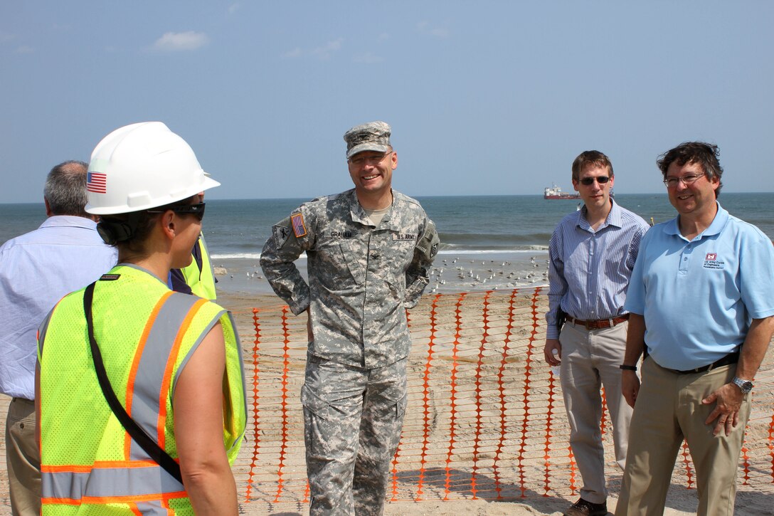 COL William H. Graham, commander of the U.S. Army Corps of Engineers' North Atlantic Division toured the Long Beach Island Storm Damage Reduction project on July 1, 2015. Work is designed to reduce future storm damages along the barrier island. 