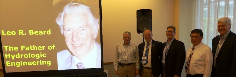 Speakers at the third Session of the 2015 EWRI History Symposium in Austin (L to R) David Maidment, Augustine J. Fredrich, Chris Dunn, John Rael, David Ford.  