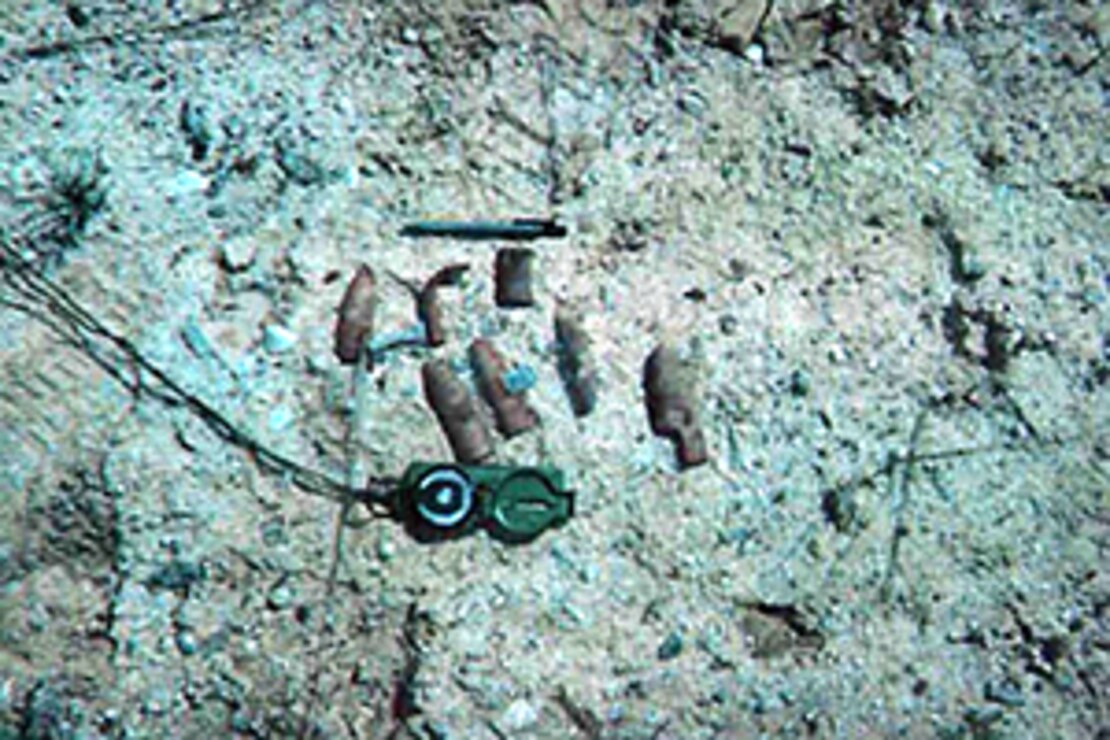 Shrapnel and a rotating band from 37mm ammunition identified at the former Dry Canyon Artillery Range in the Los Padres National Forest near Frazier Park, California.