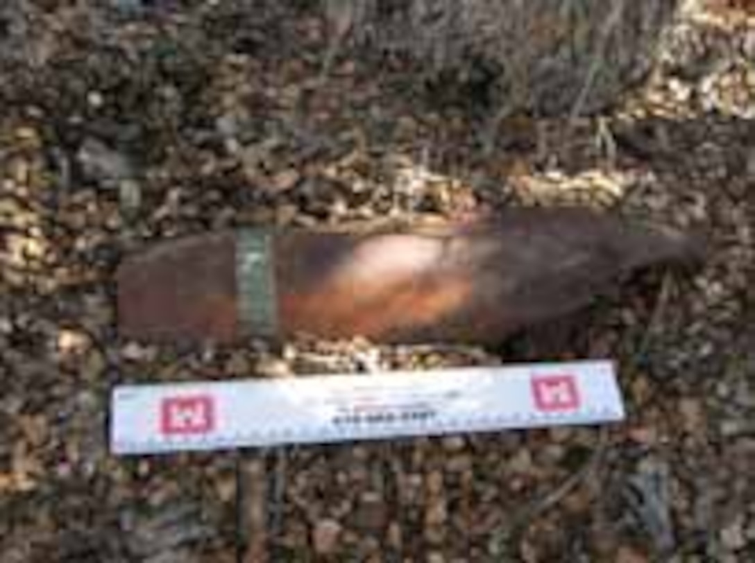 Munitions debris in the form of a 105mm projectile identified at the former Dry Canyon Artillery Range in the Los Padres National Forest near Frazier Park, California.