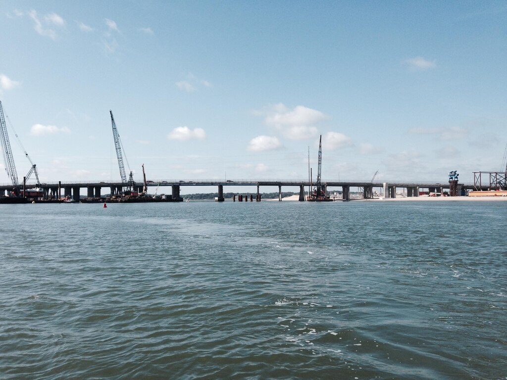 The Lesner Bridge spans across the Lynnhaven Inlet, Virginia Beach, Virginia.