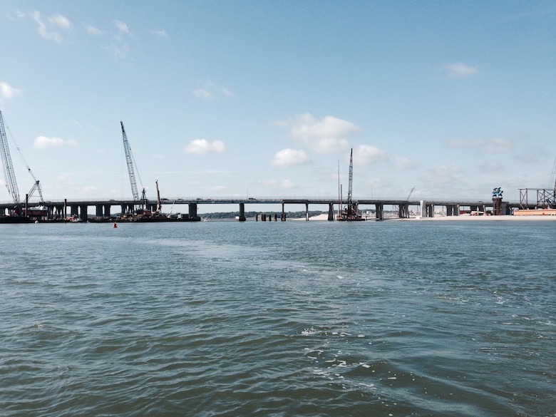 The Lesner Bridge spans across the Lynnhaven Inlet, Virginia Beach, Virginia.