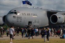 Air-show visitors get an up-close look of a Charleston based C-17 at Royal Naval Air Station Yeovilton International Air Day July 11, 2015. Recognized for “Best Static Display” at the air show, Airmen from the 315th Airlift Wing at Joint Base Charleston, S.C. delivered military pride, strength and technology with a C-17 and gave tours of the aircraft to more than 2,000 people. The air show marked 75 years of existence for RNAS Yeovilton and provided the 315th AW an international stage to showcase its Airmen, aircraft and partnership with the United Kingdom. (U.S. Air Force photo by Tech. Sgt. Shane Ellis)