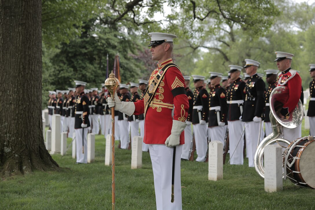 On July 15, 2015, the Marine Band performed for a funeral at Arlington National Cemetery in Virginia. (U.S. Marine Corps photo by Master Sgt. Kristin duBois/released)