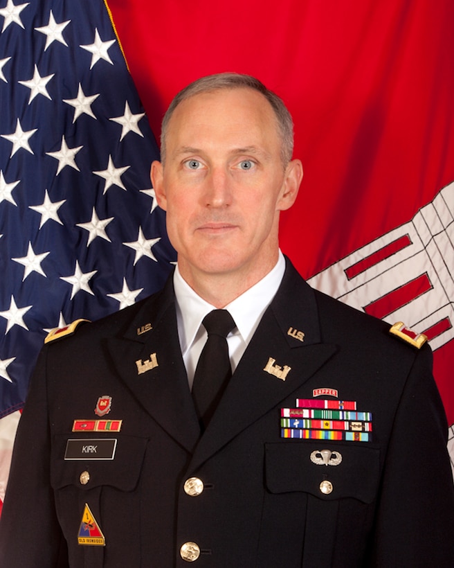 Colonel Jason A. Kirk is the Commander and District Engineer of the U.S. Army Corps of Engineers, Jacksonville District. Colonel Kirk assumed command on July 17, 2015.