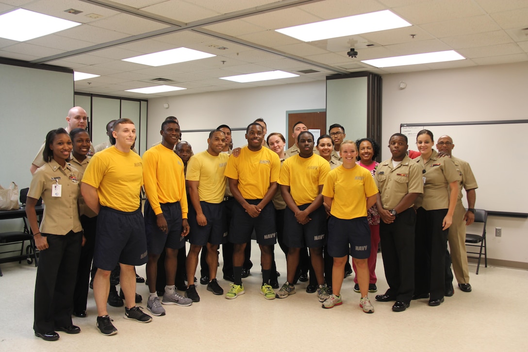 The Junior Enlisted Association held a pushup challenge and smoothie sale to raise money to send care packages to sailors Friday, Naval Health Clinic, Quantico.