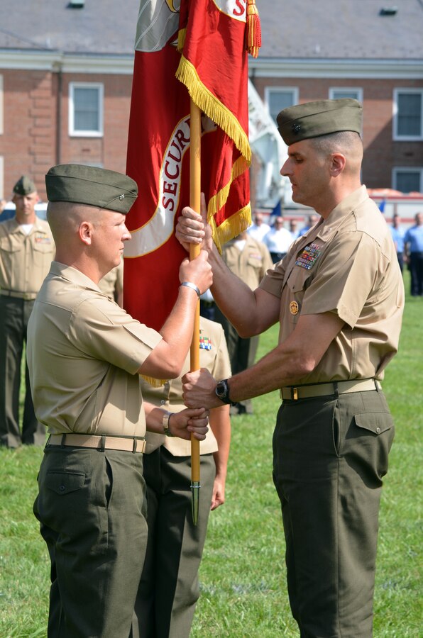 Security Battalion at Marine Corps Base Quantico held a change of command ceremony July 9 at Lejeune Field. Lt. Col. Benjamin Ringvelski relinquished command to Lt. Col. Robert Cato II.