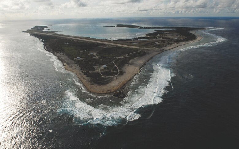 Pacific Air Forces, in coordination with the Hawaii Air National Guard, evacuated more than 125 Department of Defense members from Wake Island, July 15, 2015. Wake Island is a crucial location for maintaining peace and stability in the Indo-Asia-Pacific region, functioning as a divert airfield or primary stopping point for cross-Pacific military flights.  (U.S. Navy photo by Mass Communication Specialist 3rd Class Josue L. Escobosa/Released)