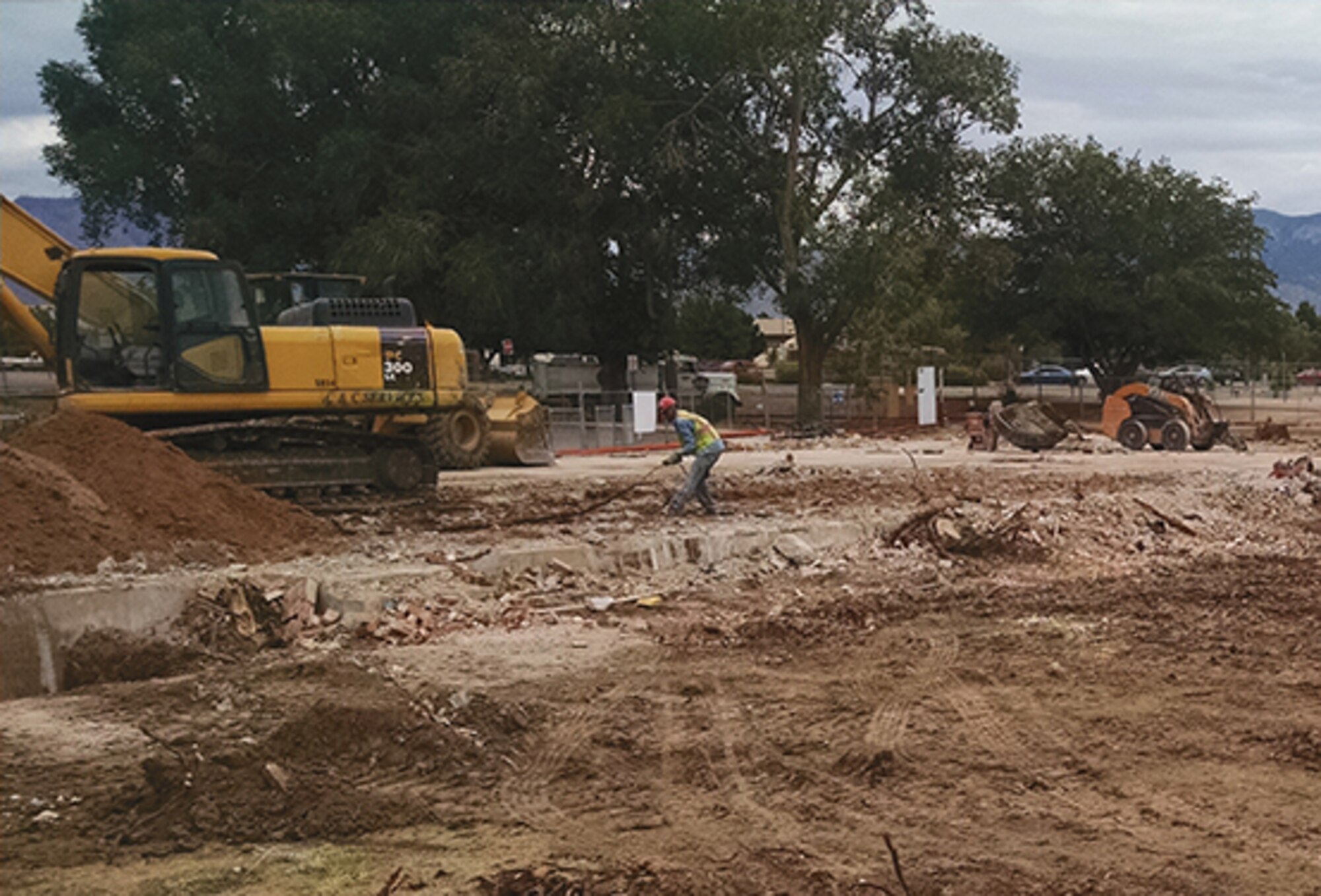 The east side of Wherry Elementary School, a building that was is 63 years old, being demolished to make way for a two-story building that will house 18 classrooms, a computer lab and kitchen. A Department of Defense grant to remodel or rebuild aging schools is being used to pay for construction. (Photo by Ryan Stark)