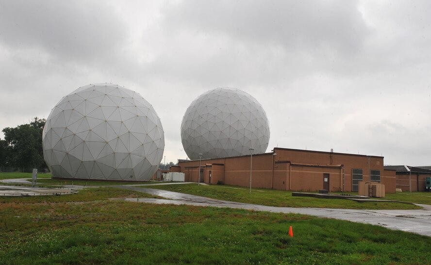 Underneath the spherical protective coverings are two Air Force Wideband Enterprise Terminals located at Offutt Air Force Base, Neb. These terminals are among approximately 90 joint systems used worldwide to communicate and transfer information across the Global Information Grid. The AFWET program office from Hanscom AFB, Mass., is in the process of installing new modernization kits onto these systems. (U.S. Air Force photo by Josh Plueger)  