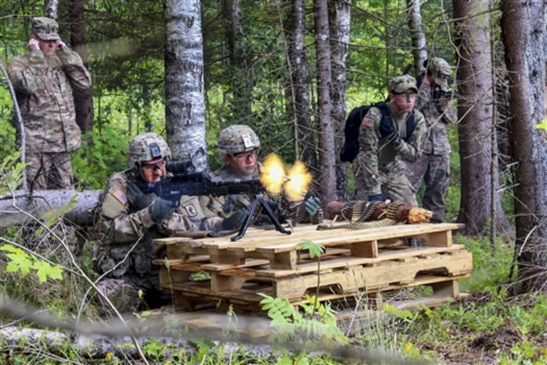 U.S. soldiers fire blanks to prepare for a live-fire training exercise at the Central Training Area near Tapa, Estonia, July 10, 2015. The training occurred during Operation Atlantic Resolve, a series of ongoing training exercises to build relationships, trust and interoperability between the U.S. and its NATO allies. Dudunji is an infantryman assigned to Company D, 2nd Battalion, 503rd Infantry Regiment, 173rd Airborne Brigade Combat Team.