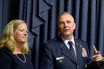 Col. Ricky Rupp, with his wife, Charlotte, speak after receiving the 2013 General and Mrs. Jerome F. O'Malley Award June 27, 2014, during a Pentagon ceremony. Rupp, the special assistant to the commander at U.S./Republic of Korea Combined Forces Command at U.S. Army Garrison Yongsan. The award was earned during the Rupps' time while leading the 22nd Air Refueling Wing at McConnell Air Force Base, Kan. (U.S. Air Force photo/Scott M. Ash) 