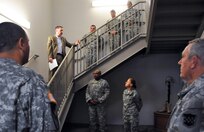 Stephen Harlan, command historian for the Army Reserve’s 99th Regional Support Command, was joined by Army Reserve Soldiers Dec. 16 at the Maj. John P. Pryor Army Reserve Center on Joint Base McGuire-Dix-Lakehurst, N.J., to commemorate the 70th anniversary of the Second World War’s Battle of the Bulge.