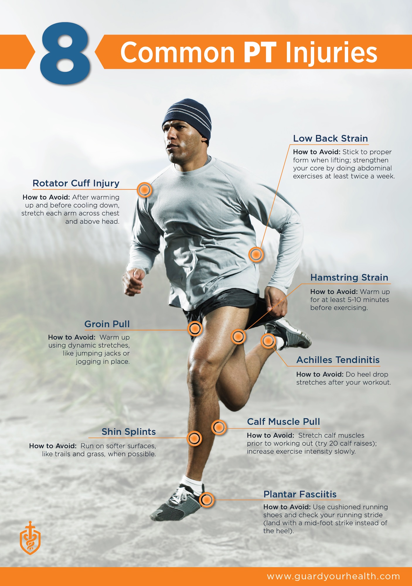 Here is a list of eight of the most common PT injuries and steps you can take to avoid them. With these steps in mind, you might just end up passing that next PT test with flying colors.