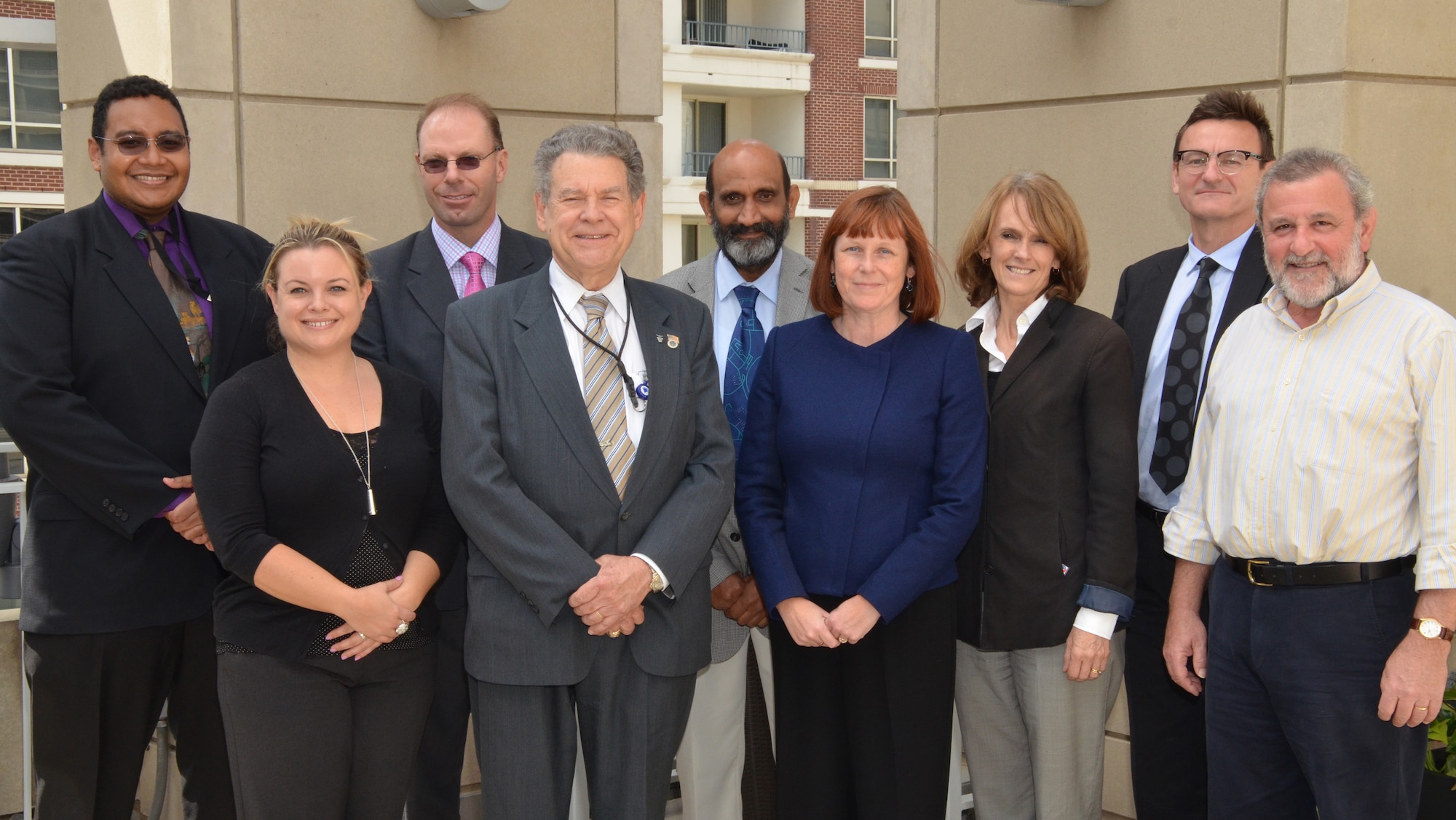 Some attendees at the Enabling Technologies Technical Exchange Meeting, held May 11-14, 2015, Arlington, Va., included:  Dr. Sofi Bin-Salamon, Air Force Office of Scientific Research (AFOSR), Ms. Julie Ward, University of New South Wales, Mr. Warwick Dawson, University of New South Wales, Dr. Thomas Christian, Director, AFOSR, Prof. Chennupati Jagadish, Australian National University, Mrs. Rosie Hicks, Australian National Fabrication Facility, Dr. Cathy Foley, Commonwealth Scientific and Industrial Research Organisation, Prof. Andrew Dzurak, University of New South Wales, and Prof. Lorenzo Faraone, University of Western Australia.  (U.S. Air Force photo/Cory Jones)